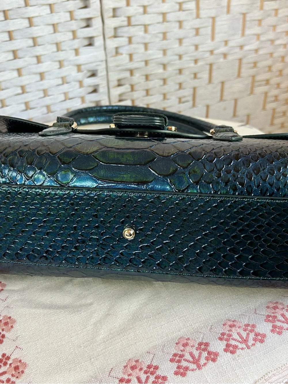 BRAHMIN DAYAN Evergreen Teal KALOPSIA Satchel Bag Purse Faux-Snakeskin Like New